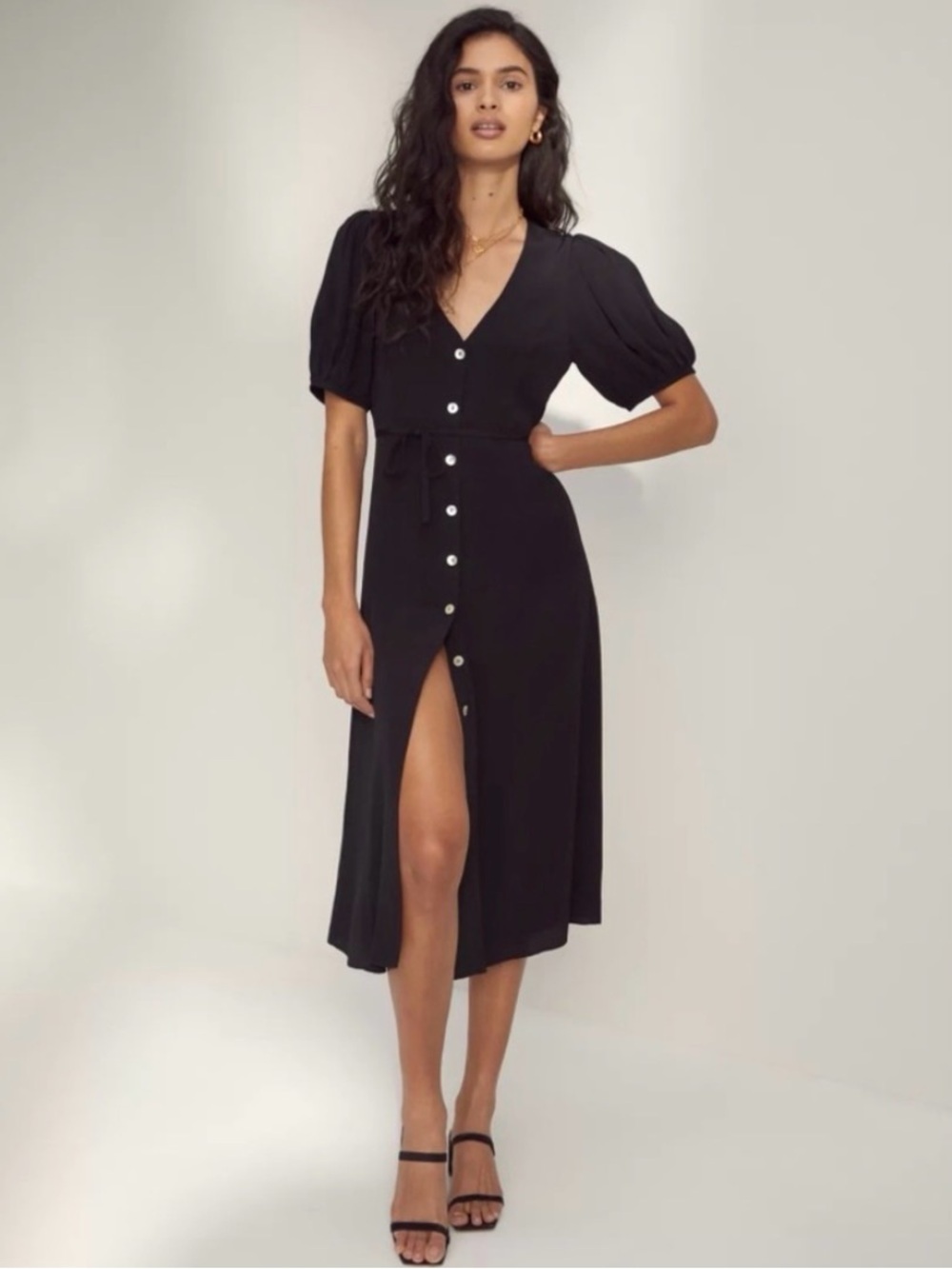 Aritzia Wilfred Libretto Midi Dress Black LBD Size S Minimalist